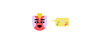 Illustration: A mask with speech bubble containing music notes