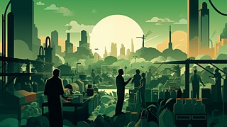 An illustration of an industrially dystopic world 