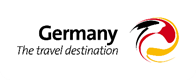 Logo mit Weltkugel in Deutschlandfarben