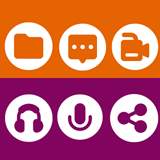 Graphic with icons for textfiles, audio, video