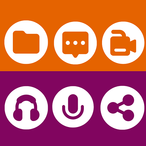 Graphic with icons for textfiles, audio, video