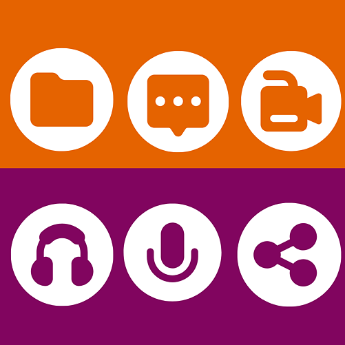 Grafik mit Icons für Dateien, Ton und Videomaterialien