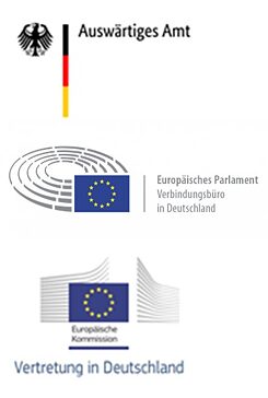 Partnerlogos Auswärtiges Amt, Europäisches Parlament, Vertretung der EU in Deutschland