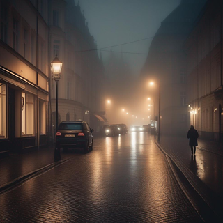 Nachtszene, Nebel, Stadt