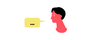 Illustration: A person with a speech bubble containing ellipsis points