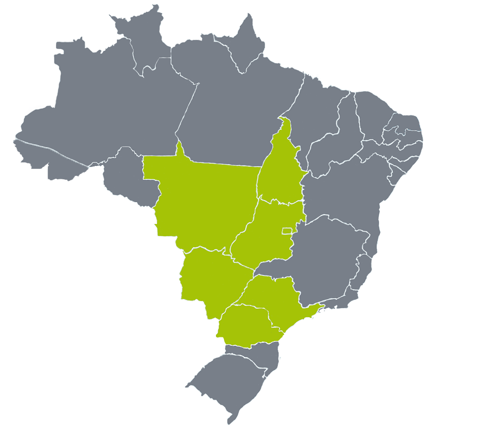São Paulo, Mato Grosso do Sul, Mato Grosso, Goiás, Tocantins, Distrito Federal,  Paraná