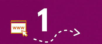 Die Zahl 1 auf lila Hintergrund, neben einem Icon auf dem "www" steht.