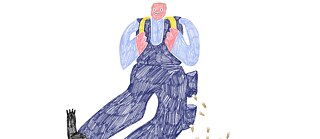 Man with protective waistcoat, next to him are a pistol and ammunition pellets