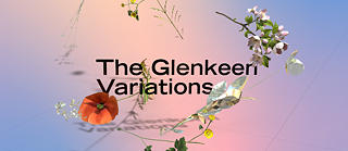 Pink and Blue Design with Flowers. Text: Composing Ladscapes