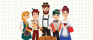 Illustration, die zwei Erwachsene und drei Jugendliche zeigt.