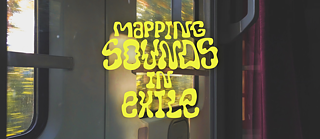 Photograph from a train window with the logo of Mapping Sounds in Exile