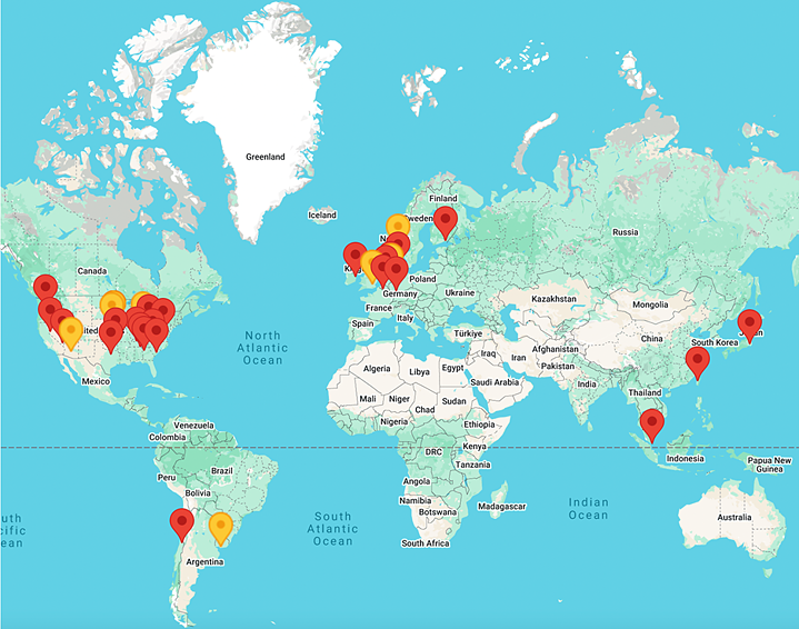 A screengrab from Google’s data centers locations page illustrating the placement of data centers in some countries.