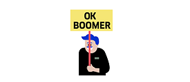 Image: A person with an “Ok Boomer” sign