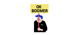 Illustration: Person mit einem Schild, das die Aufschrift „Ok Boomer“ trägt