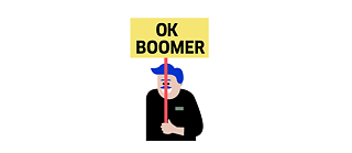 Image : Une personne avec un panneau « Ok Boomer »