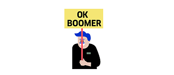 Image: A person with an “Ok Boomer” sign
