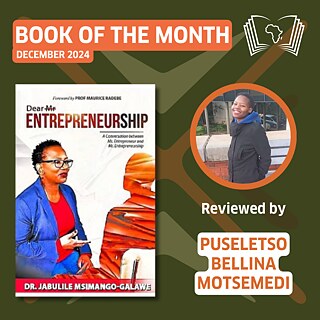 Links im Bild das Cover von Dear Mr. Entrepreneurship und rechts ein Bild von Puselesto Motsemedi