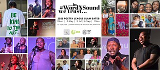 Word N Sound Poetry League Season 11 Poster / Website header presenting photos of the different Poetry League participants.