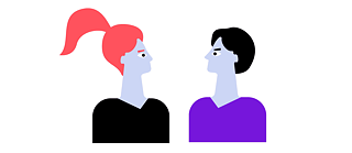 Illustration : deux personnes avec des bulles vides