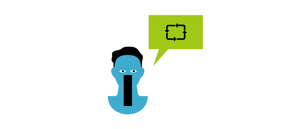 Illustration: Person mit einer grünen Sprechblase, die ein Recyling-Symbol enthält