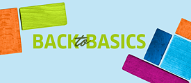 “Back to Basics” lettering with colorful building blocks