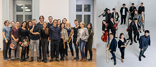 Links ein Bild des Ensembles False Relationships and the Extended Endings; rechts ein Bild des Tacet(i) Ensemble