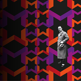 Thomas Mann pequeña figura de Mann de pie sobre un tablero de ajedrez patrón