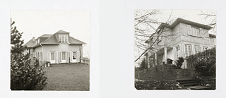 Collage zweier schwarz-weiß Bilder eines zweistöckigen Hauses in Küsnacht, Zürich.