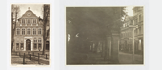 Das Buddenbrookhaus in Lübeck, links in der Frontalansicht, rechts mit Blick von der Straßenecke Breite Straße/Mengstraße