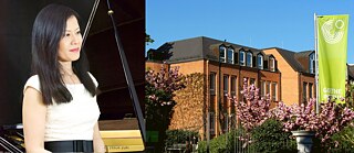 Zwei Bilder: Links ein Portrait der Pianistin Yasue Yuki und rechts das Goethe-Institut Freiburg.
