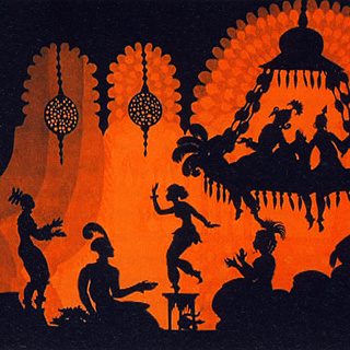 Imagen de la película de animación con siluetas Las aventuras del príncipe Achmed