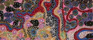 “Entranhas do possível”, 2024. Tinta acrílica e marcador permanente sobre linho cru. 