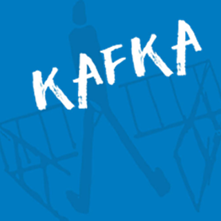 Illustration von Kafka auf hellblauem Hintergrund