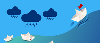 Grafik: Boote auf dem Meer und Regenwolken