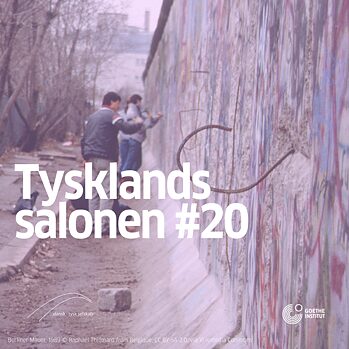 Visual til Tysklandssalonen. I baggrunden står to personer ved Berlinmuren