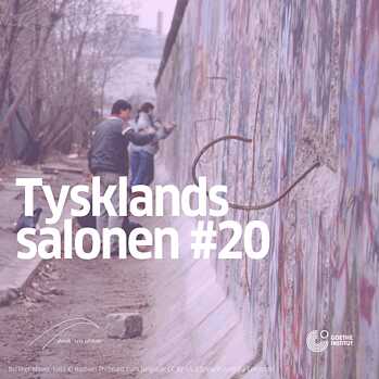Visual til Tysklandssalonen. I baggrunden står to personer ved Berlinmuren