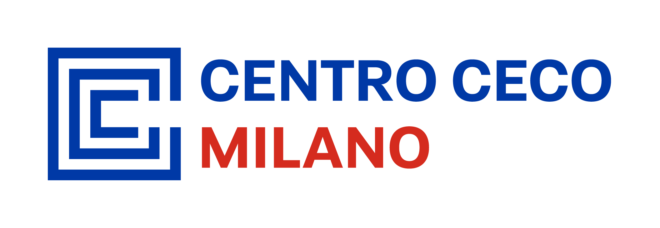 Logo des Centro Ceco Milano mit einem geometrischen C-Symbol aus verschachtelten Quadraten links und dem Schriftzug ‚CENTRO CECO‘ in Blau sowie ‚MILANO‘ in Rot.