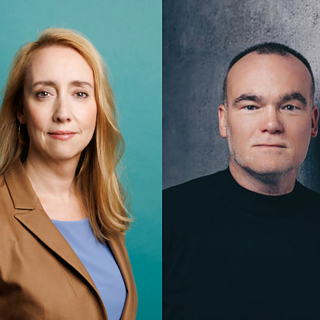 In zwei Bildabschnitten nebeneinander sind eine Frau und ein Mann zu sehen.