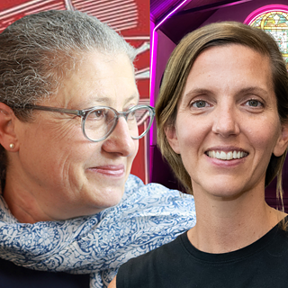 Headshot portraits of two women