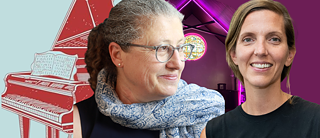 Headshot portraits of two women