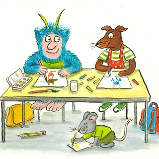 Wuschel and Miki at school doing craft