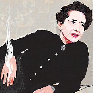 Illustration: Hannah Arendt halb liegend mit rauchender Zigarette in der rechten Hand
