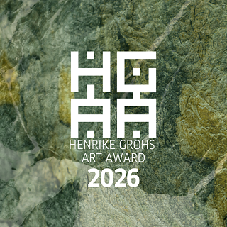A graphic image with a textured green and yellow background featuring the logo and text 'Henrike Grohs Art Award 2026'. The logo consists of stylized letters 'HGAA' stacked vertically.