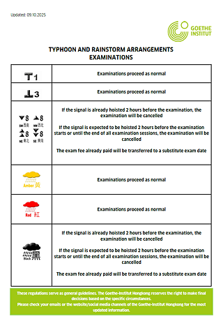 Typhoon and Rainstorm arrangments_Exams © © Goethe-Institut Hongkong Typhoon and Rainstorm arrangments_Exams