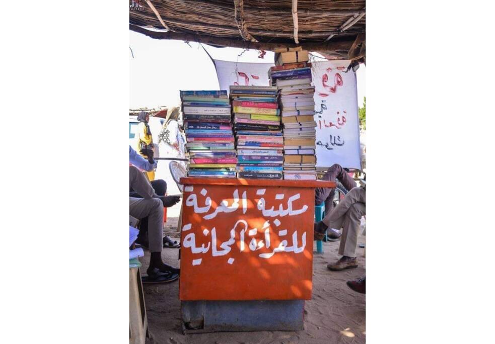 Books on a shelve-divided cart.