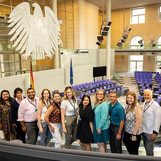 A group of TOP teachers poses during a visit to the Reichstag building.