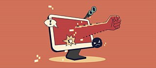 Eine Illustration einer Faust, die aus einem Computer heraus Richtung Nutzer schlägt.
