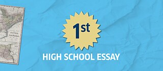 The words '1st HIGH SCHOOL ESSAY' on a light blue background