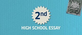 The words '2nd HIGH SCHOOL ESSAY' on a light blue background