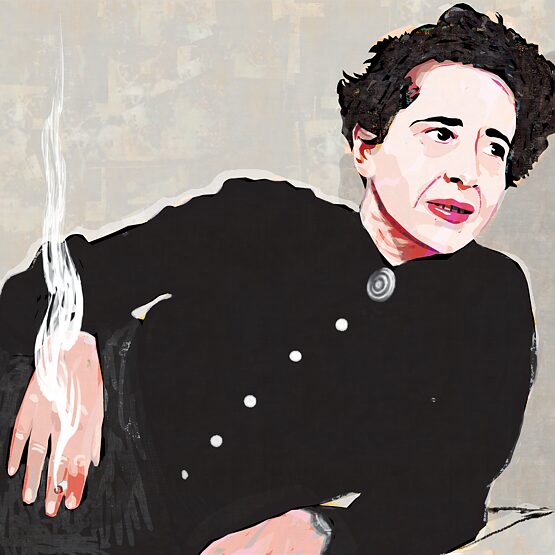 Illustration: Hannah Arendt halb liegend mit rauchender Zigarette in der rechten Hand